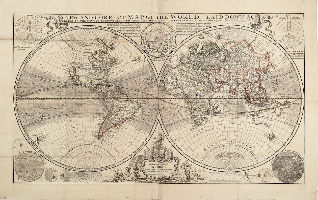 Um novo e correto mapa do mundo, elaborado de acordo com as mais recentes descobertas e a partir das mais exactas observações, por Herman Moll, Geógrafo de Hermann Moll