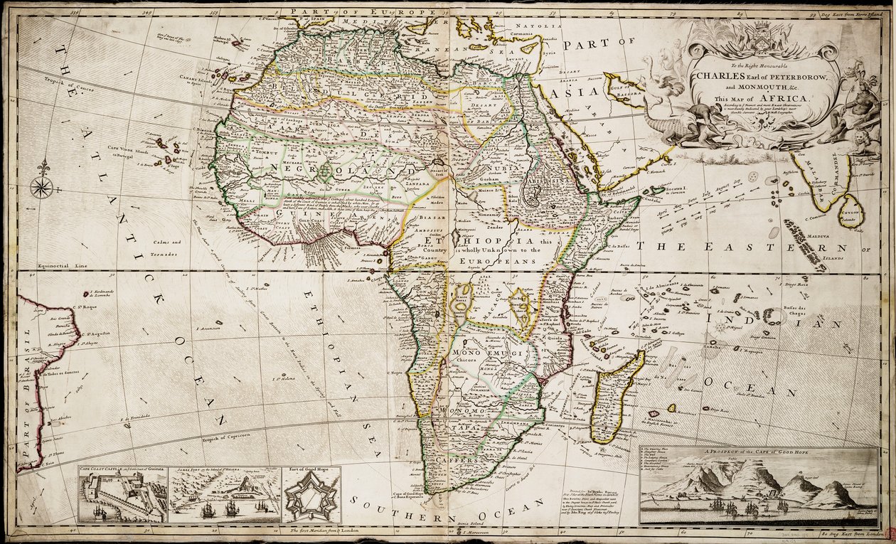 Mapa de África, c.1715 (gravura a cores) de Hermann Moll