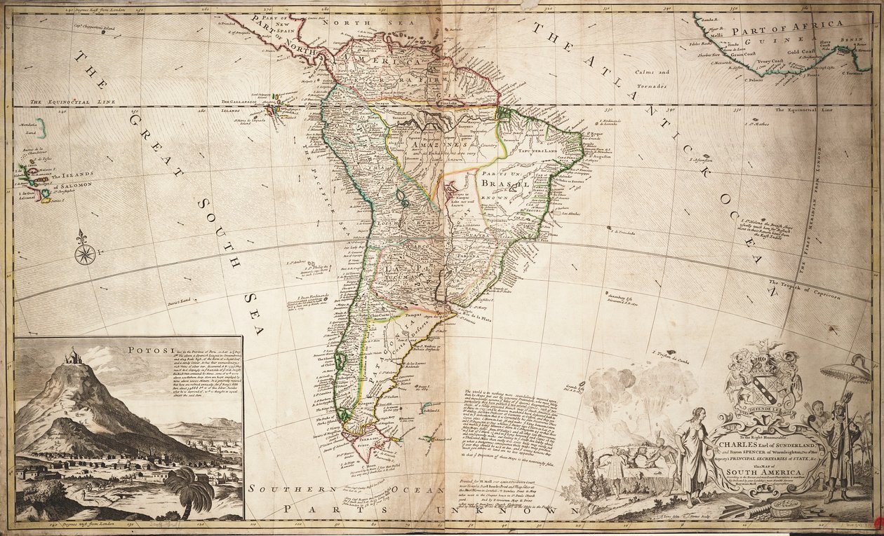 Mapa da América do Sul, c.1715 (gravura a cores) de Hermann Moll