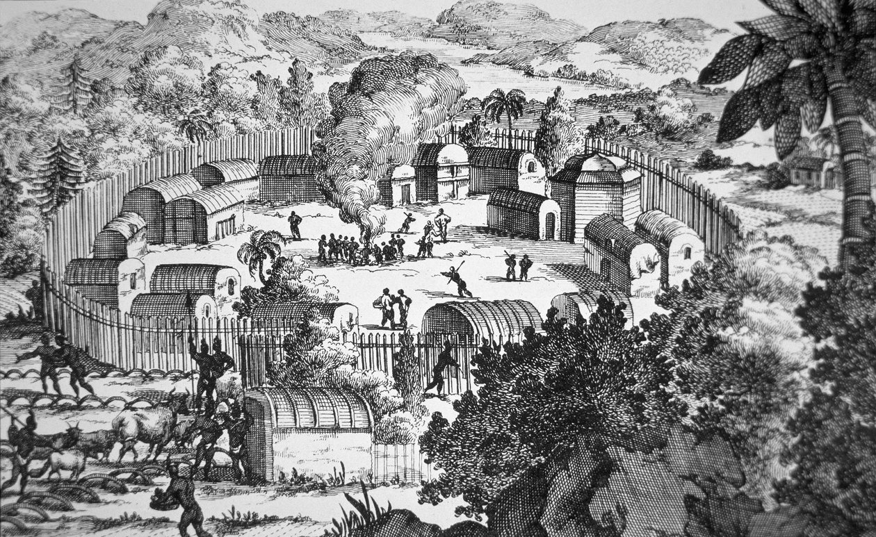 Village of the Susquehanna People, Susquehanna River (detalhe da gravação) publicado como inset em Hermann Moll "A New map of the north parts of American claim by France" 1720 de Hermann Moll