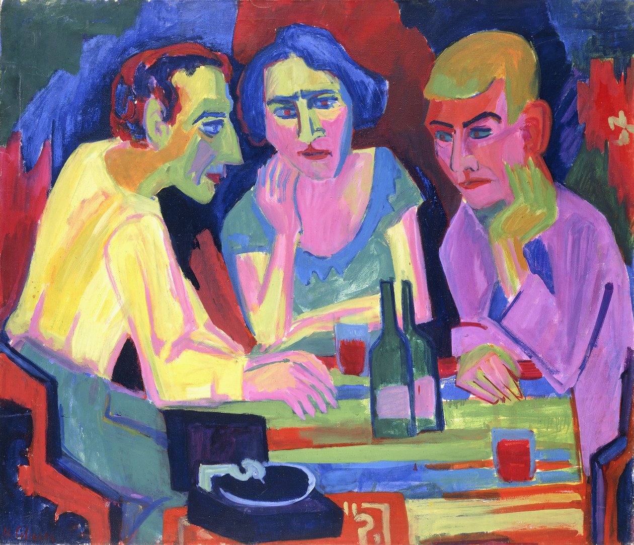 Três pessoas à mesa, 1924 de Hermann Scherer