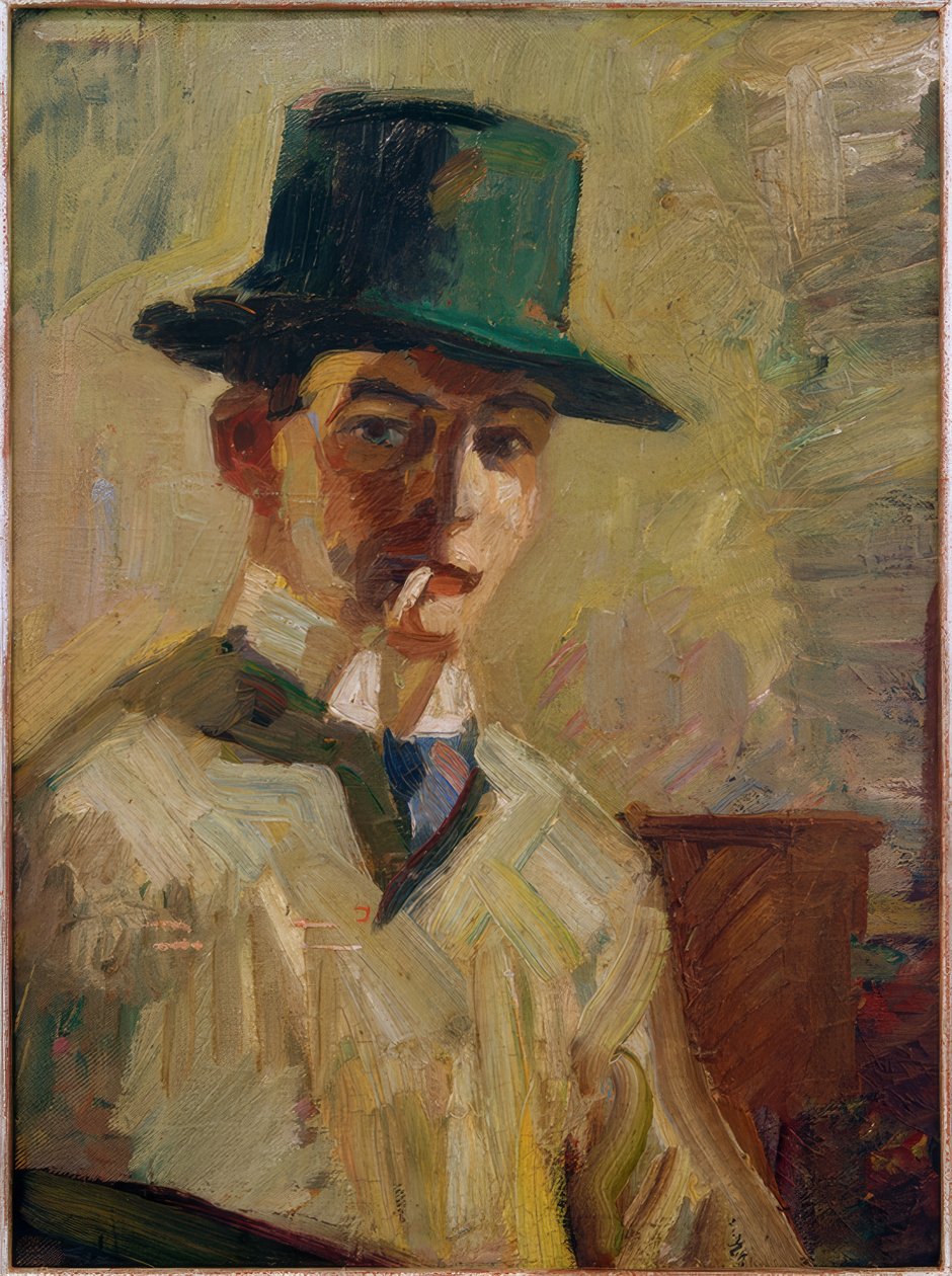 Auto-retrato com chapéu alto e cigarro de Hermann Stenner