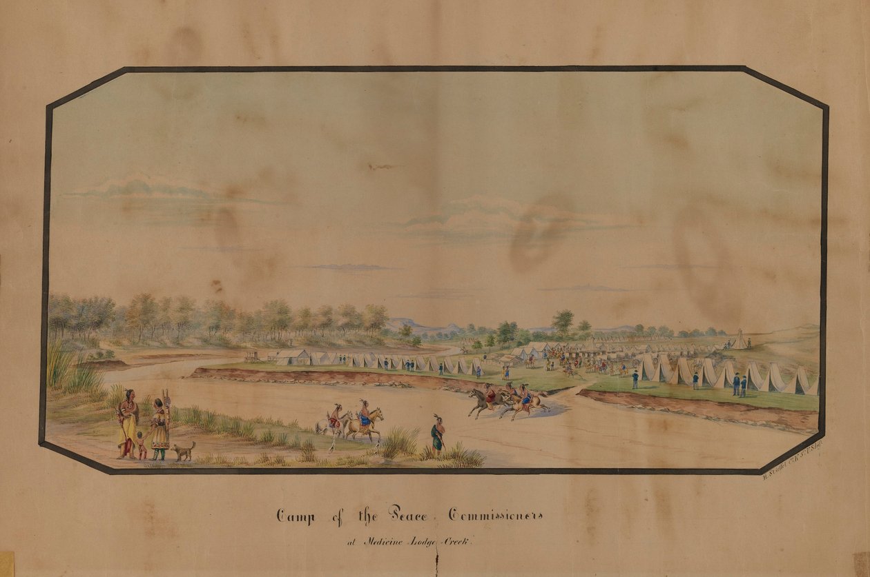 Acampamento dos Comissários da Paz em Medicine Lodge Creek de Hermann Stieffel
