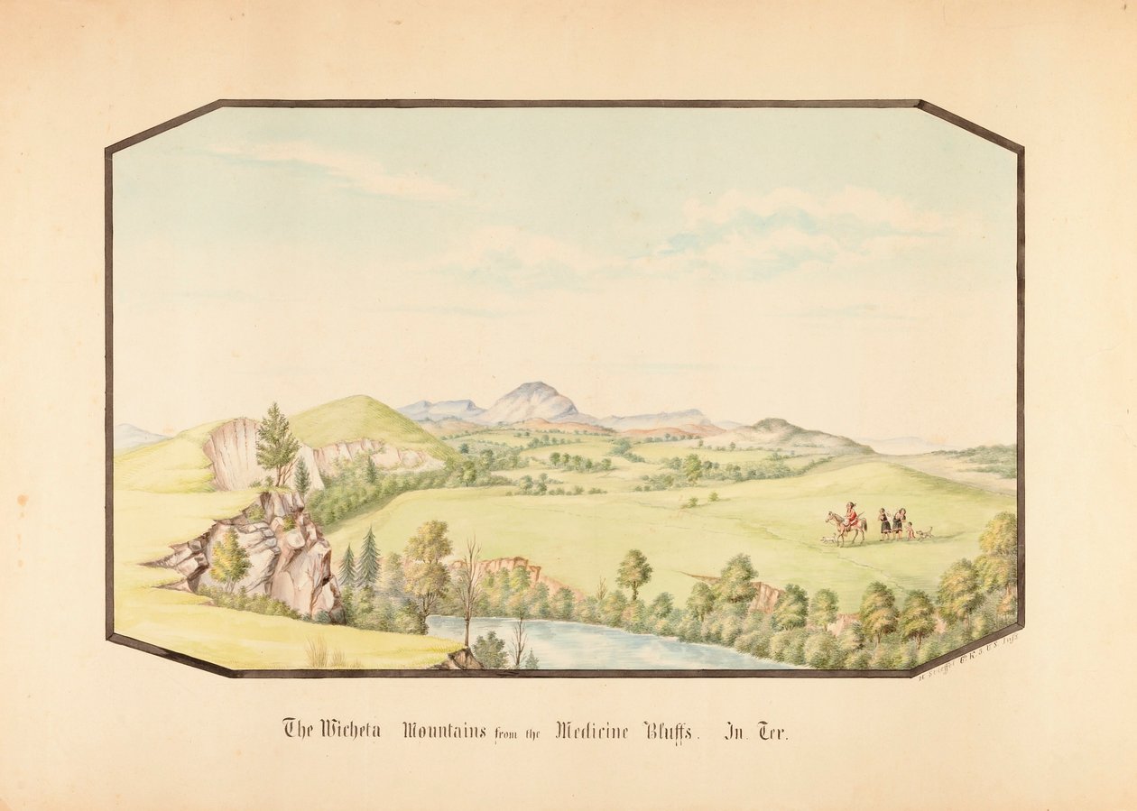 As montanhas Wichita a partir de Medicine Bluff, Território Indígena de Hermann Stieffel