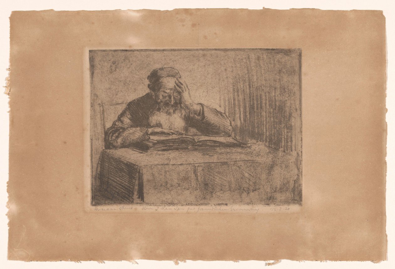 homem judeu lendo de Hermann Struck (signed by artist)