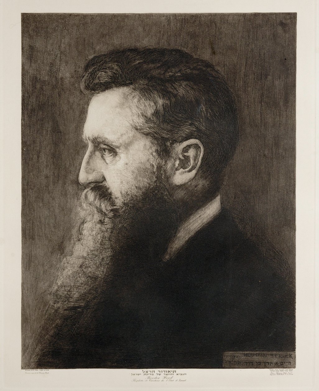 Theodor Herzl, pai fundador do Estado de Israel ... (gravura) de Hermann Struck