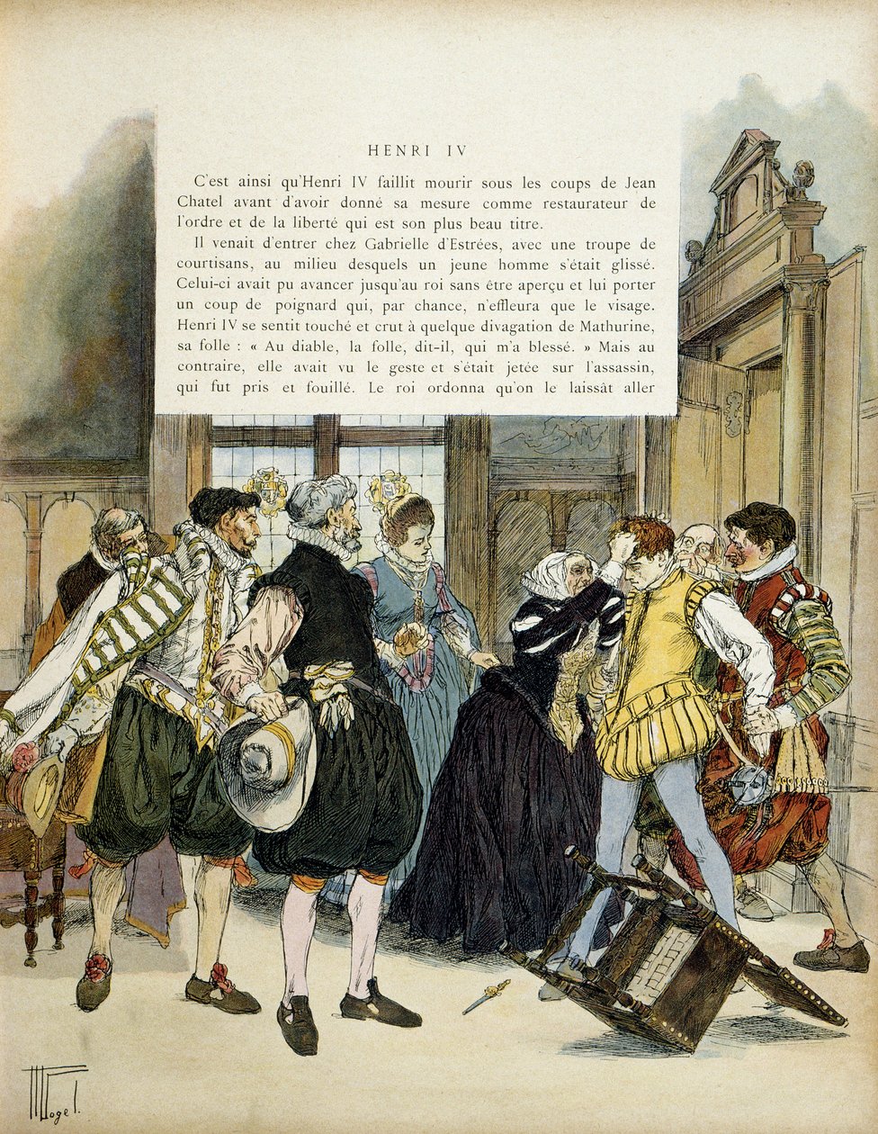 O ataque de Jean Chatel (1575-1594) em 27 de dezembro de 1594, que entrou no hotel de Gabrielle d