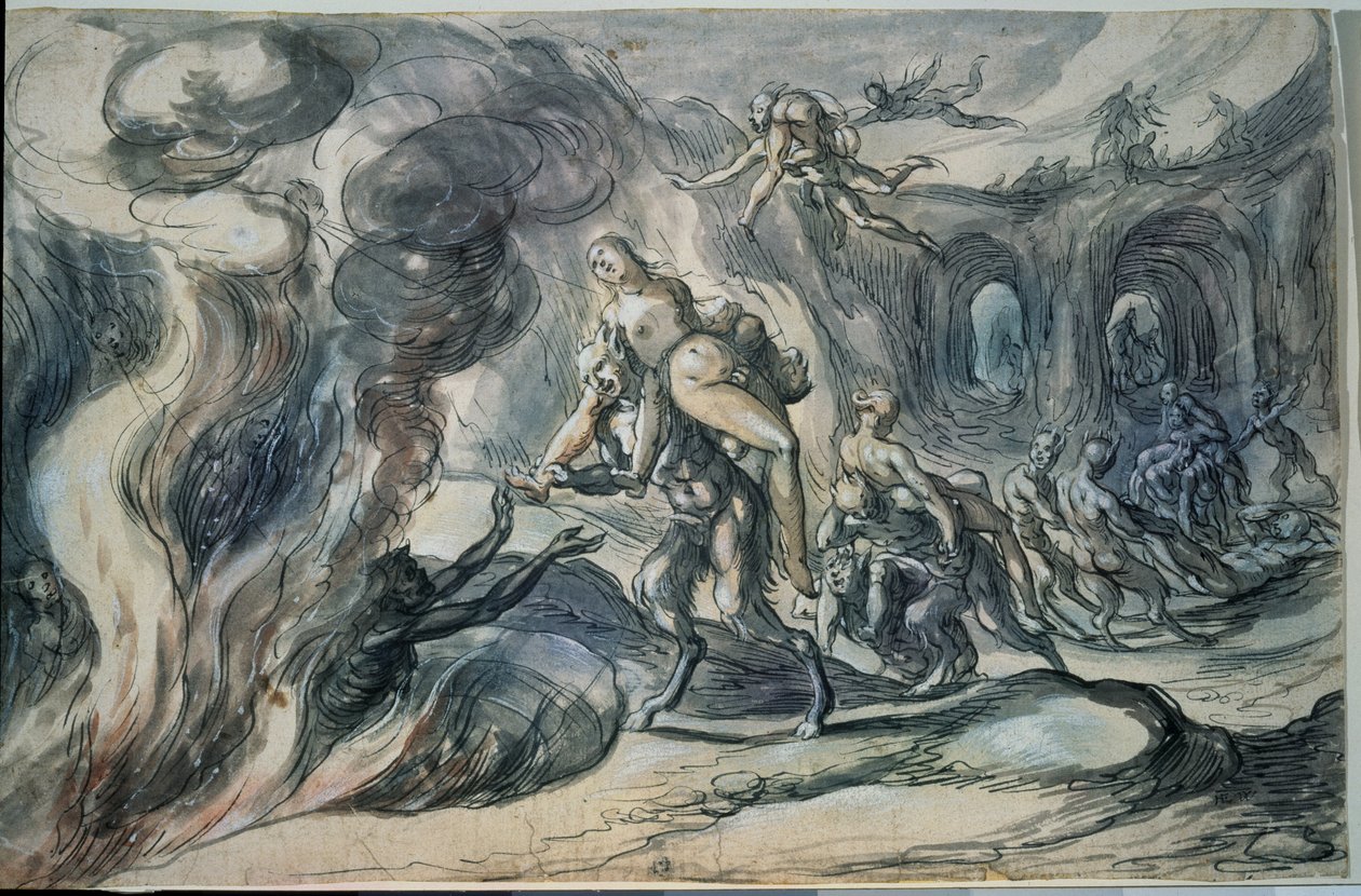 Eurydice no inferno. Pintura de Hermann Weyer (1596-c. 1621). Aguarela e tinta sobre papel, 20,9 x 32,2 cm de Hermann Weyer
