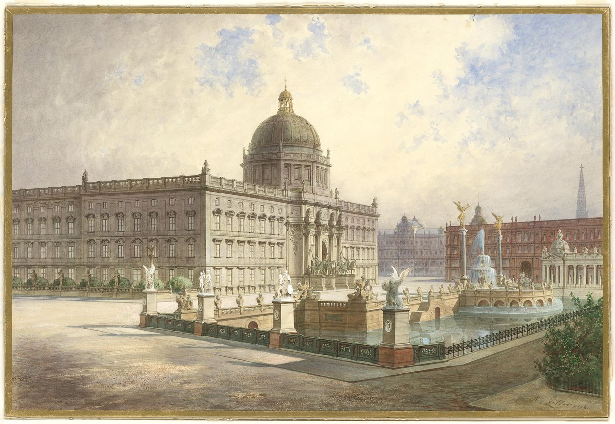 O Berliner Stadtschloss. Vista da fachada do palácio da ponte do palácio, 1886 de Hermann Ziller