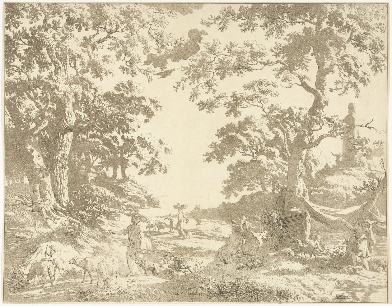 Paisagem da Arcádia com estátua de Janus de Hermanus Fock