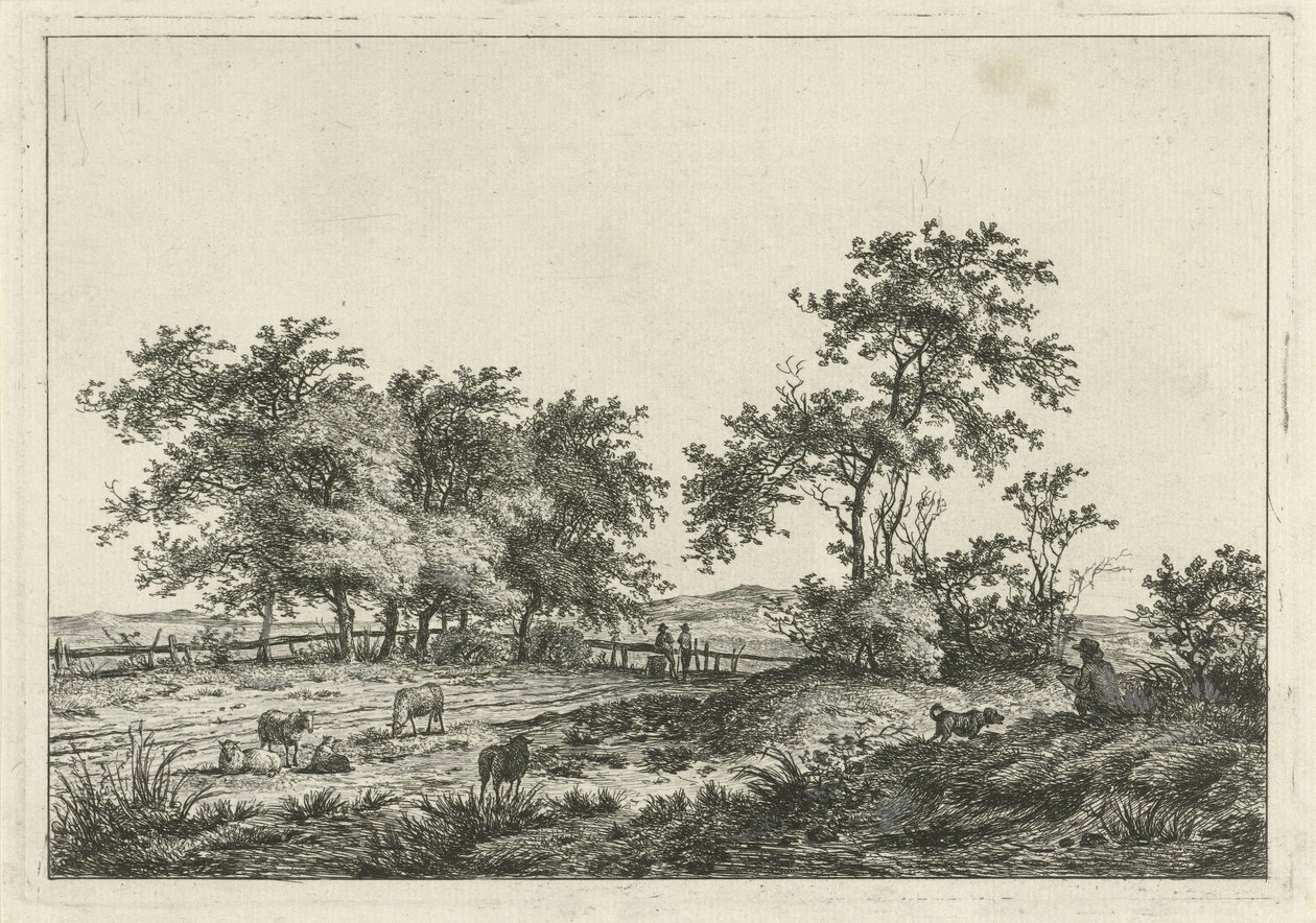 Paisagem com desenhista e cão de Hermanus Fock