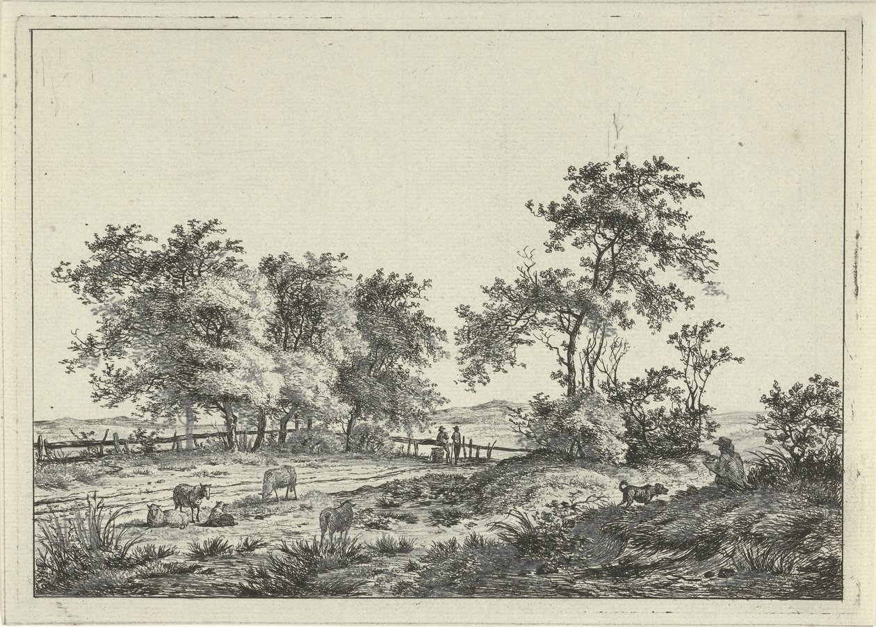 Paisagem com desenhista e cão de Hermanus Fock