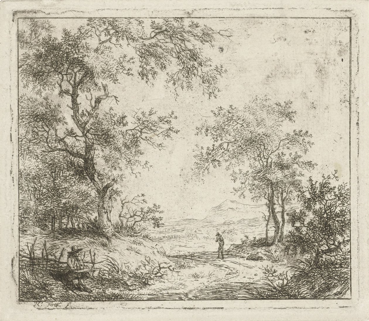 Paisagem com desenhista e caminhante Seis paisagens (título da série) de Hermanus Fock