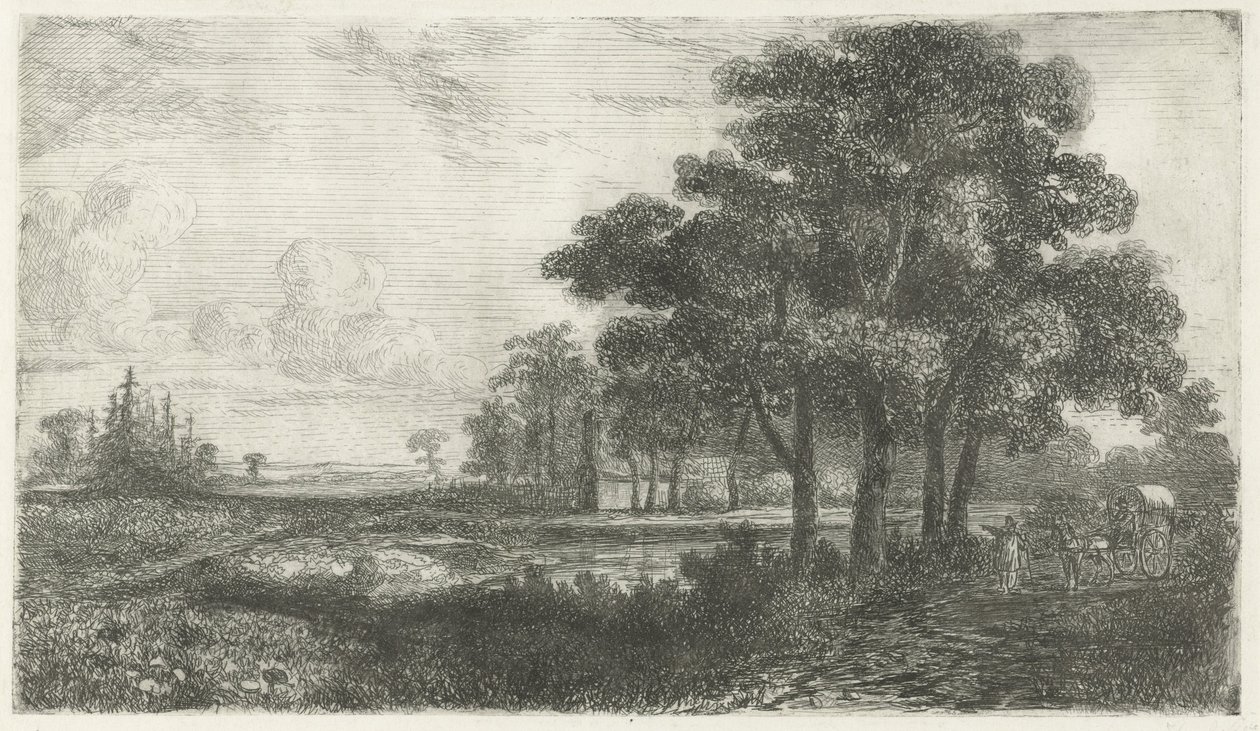 Paisagem arborizada com vagão coberto de Hermanus Jan Hendrik van Rijkelijkhuysen
