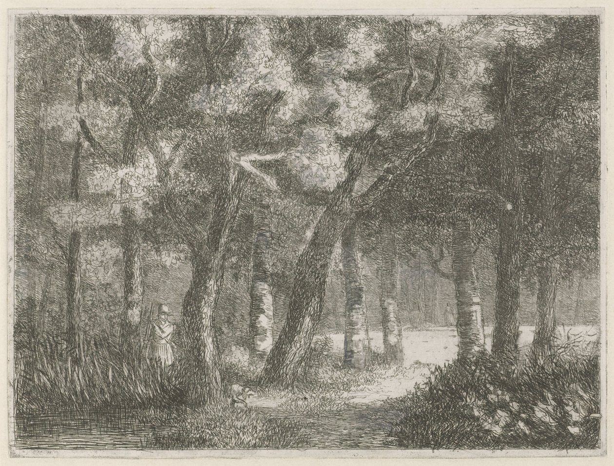 O caçador e o seu cão na floresta de Hermanus Jan Hendrik van Rijkelijkhuysen