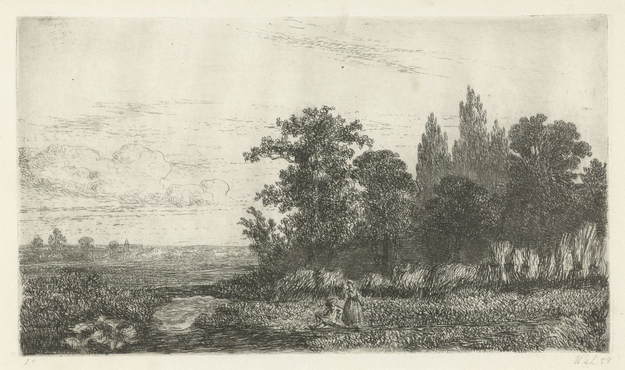 Homem e mulher por um riacho à beira da floresta de Hermanus Jan Hendrik van Rijkelijkhuysen