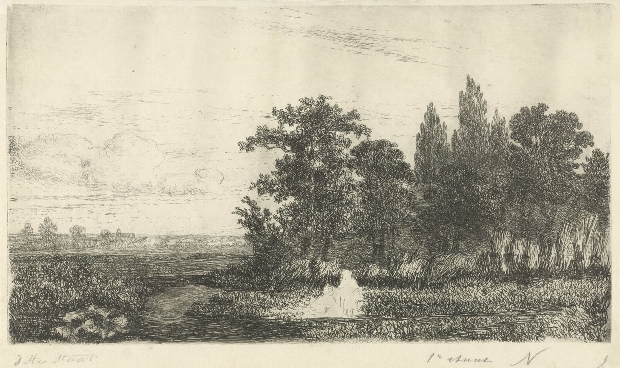 Homem e mulher por um riacho à beira da floresta de Hermanus Jan Hendrik van Rijkelijkhuysen