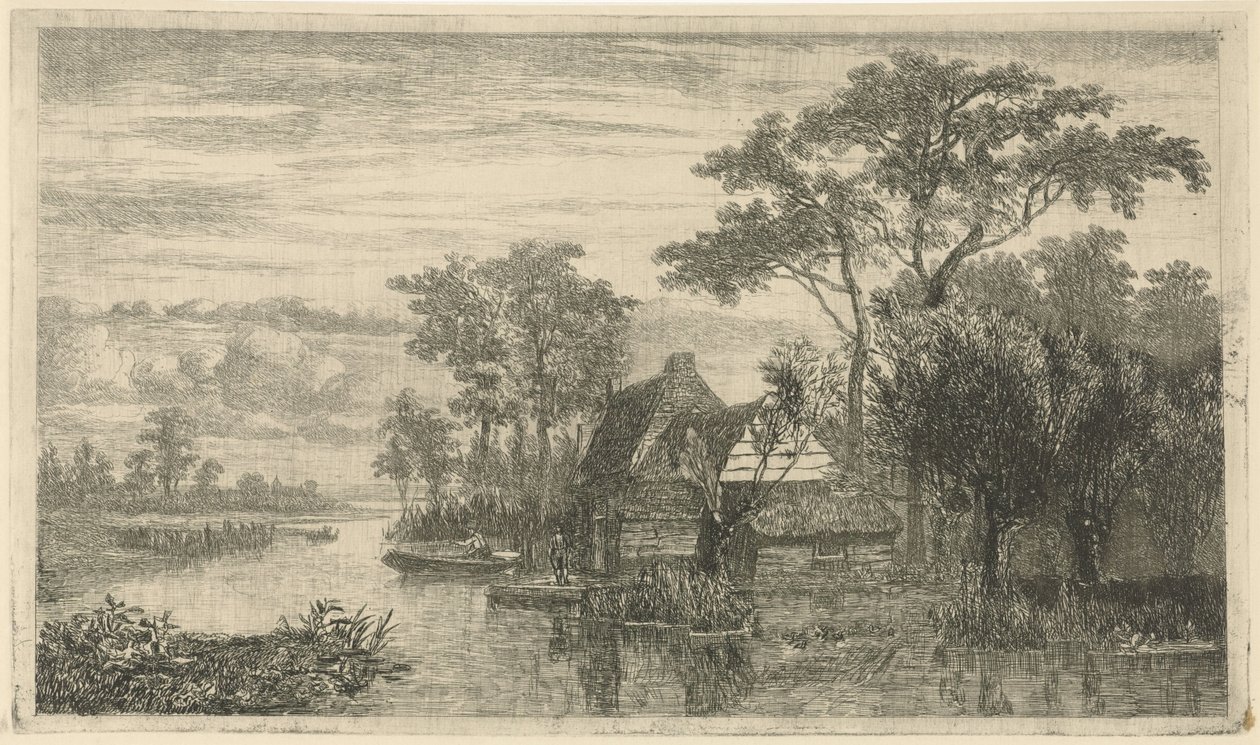 Vista do rio com pescadores de Hermanus Jan Hendrik van Rijkelijkhuysen