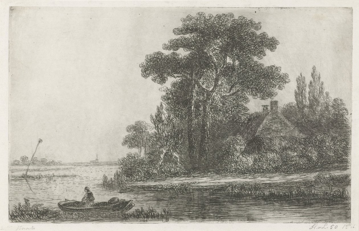 Paisagem do rio com farol de Hermanus Jan Hendrik van Rijkelijkhuysen