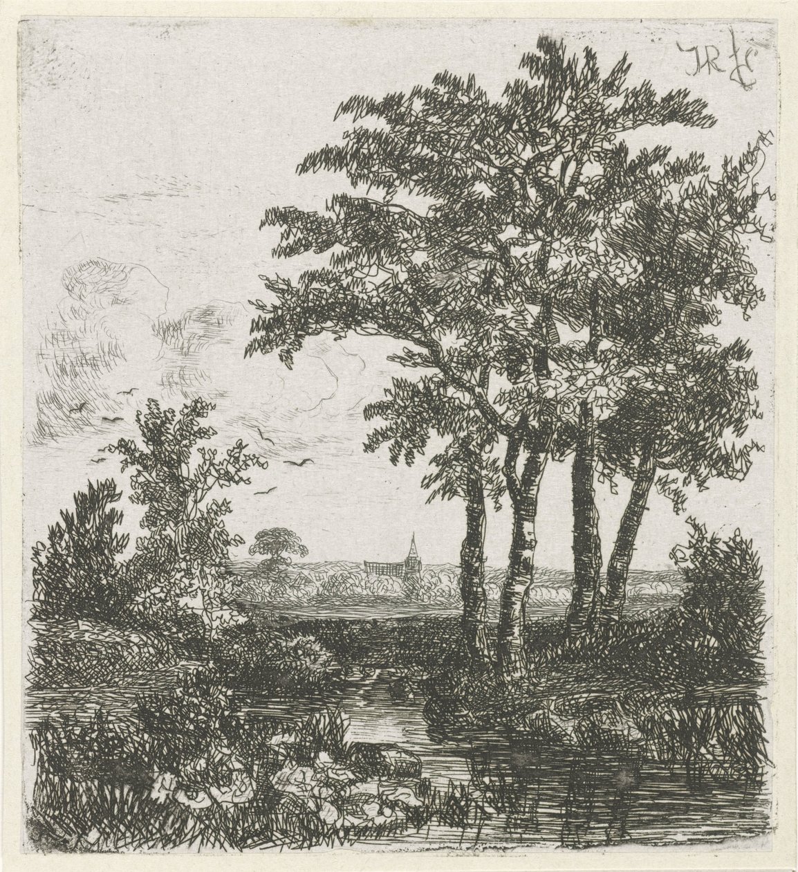 Quatro árvores por uma vala de Hermanus Jan Hendrik van Rijkelijkhuysen