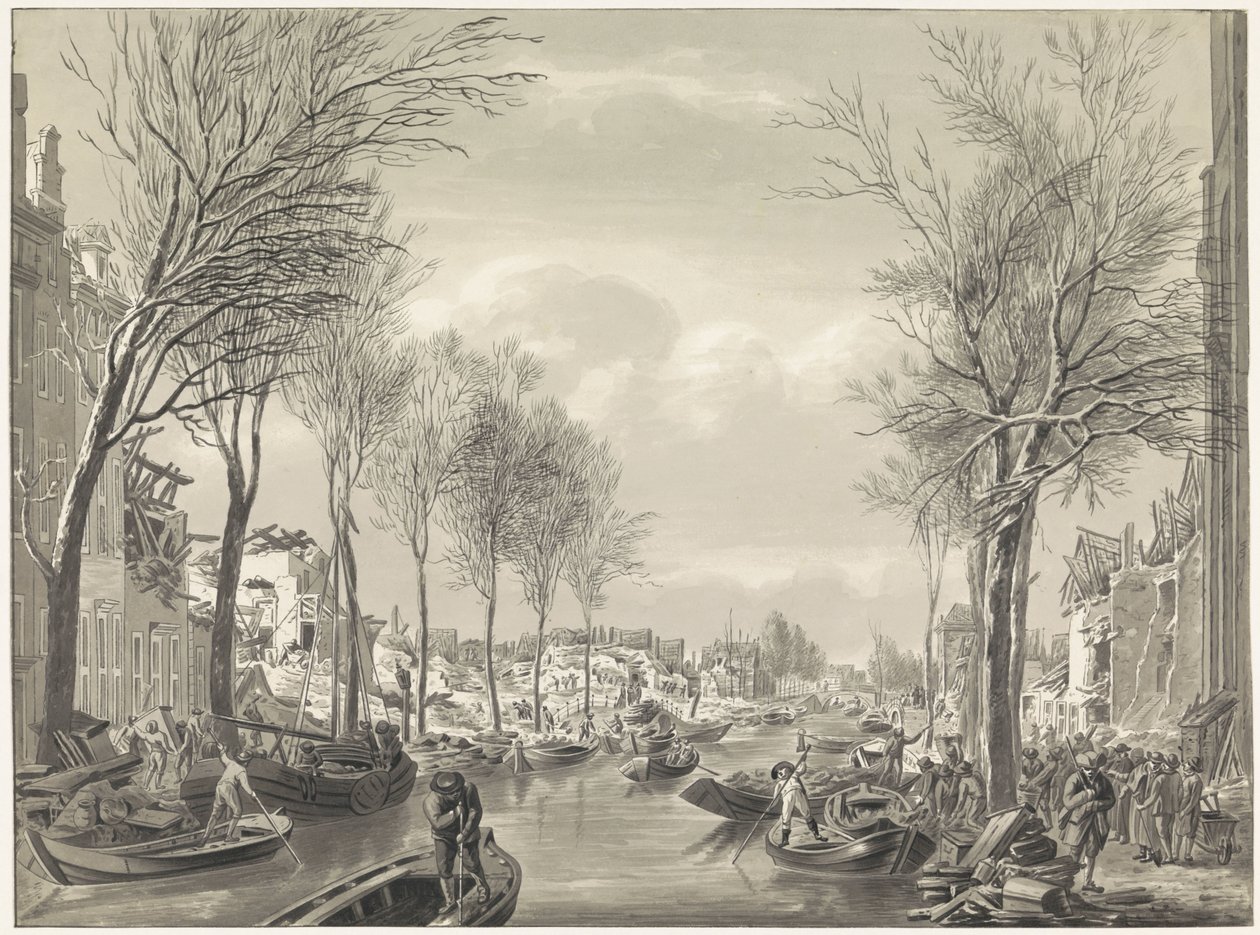 Trabalhos de reparação no Steenschuur após o desastre, 1807 de Hermanus Numan (possibly)