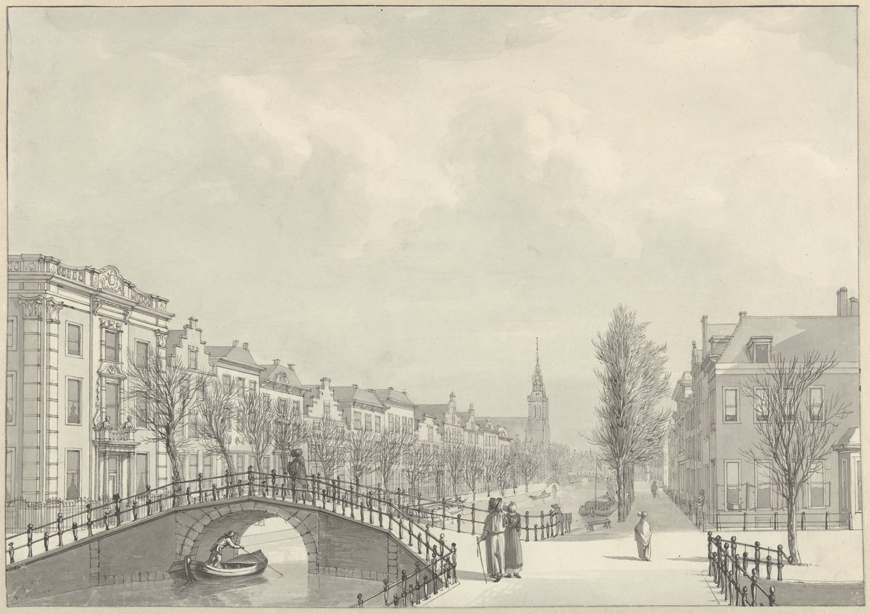 Vista do Rapenburg em Leiden de Nieuwsteegbrug, 1807 de Hermanus Numan (signed by artist)