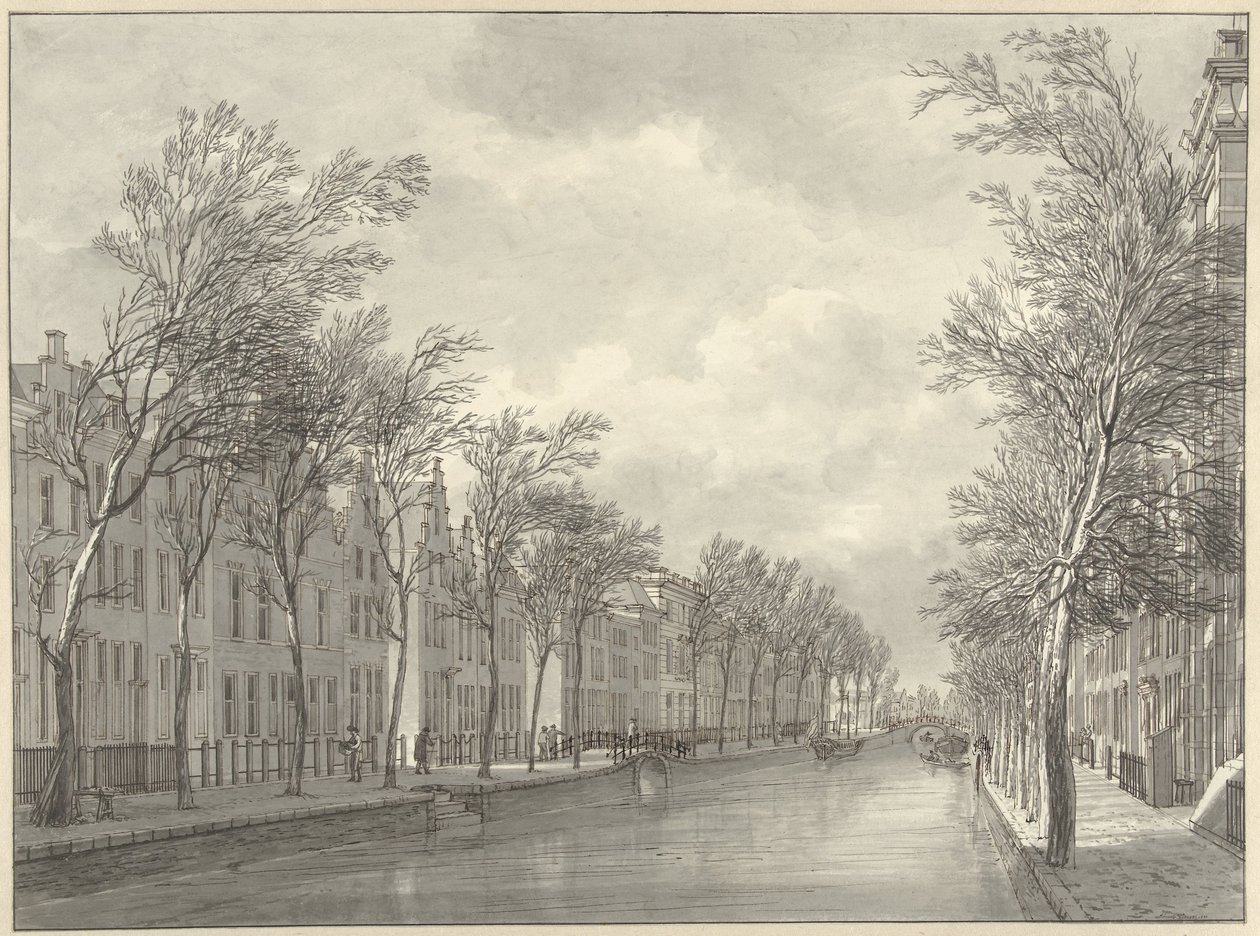 Vista do Rapenburg em Leiden a partir de Groenebrug, 1807 de Hermanus Numan (signed by artist)