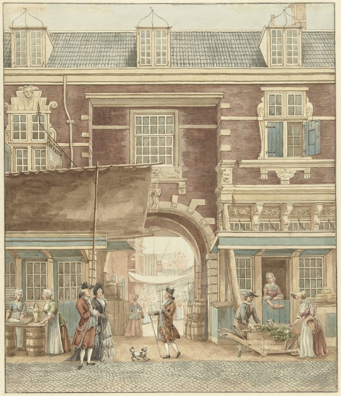O Kleine Vispoort no Vijgendam com vista para o Vismarkt de Hermanus Petrus Schouten
