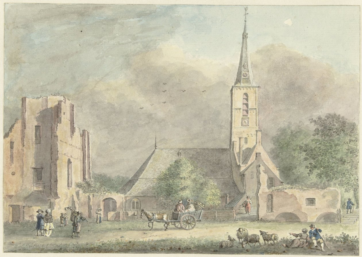 Igreja e ruínas da abadia em Rijnsburg de Hermanus Petrus Schouten