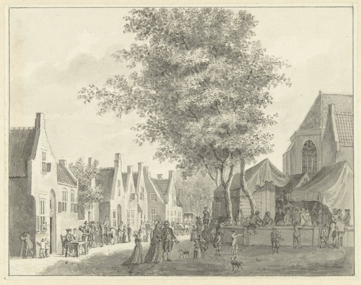 Mercado na vila de Valkenburg de Hermanus Petrus Schouten
