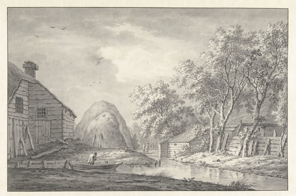 Vista ao longo de um canal com um pescador de Hermanus van Brussel