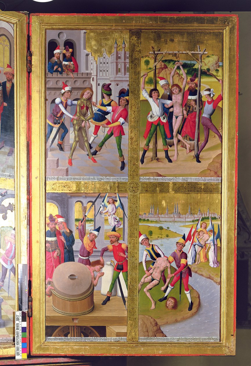 Cenas da Vida de São Vítor da Seção Interna da Ala Exterior Direita do Antigo Altar Principal na Igreja de São Nicolau, 1481 (têmpera no painel) de Hermen Rode