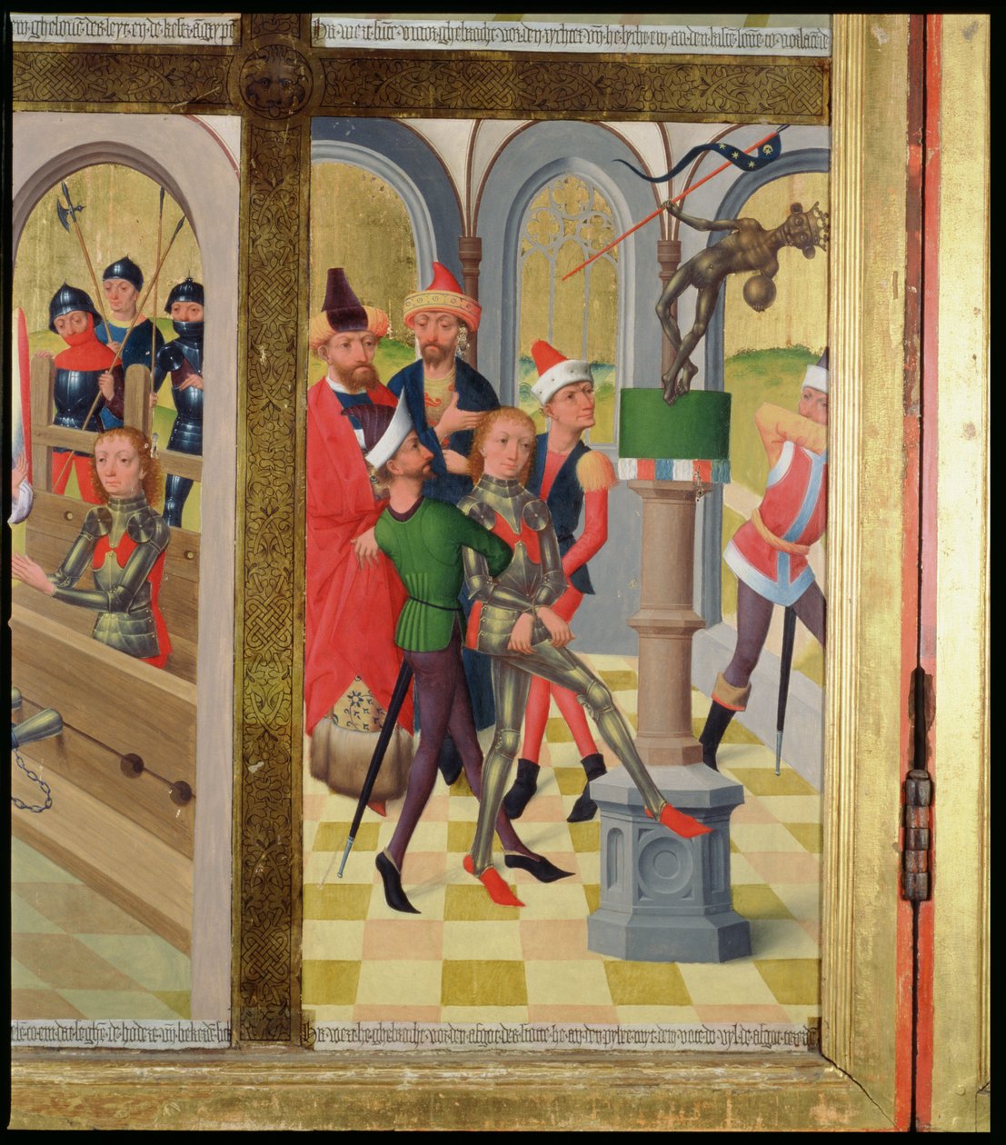 São Vítor de Marselha, derrubando o ídolo pagão, do altar-mor da Igreja de São Nicolau, em 1481 (detalhe) (ver 197689-92) de Hermen Rode