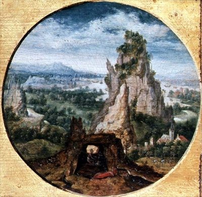 São Jerônimo em Penitência em uma Paisagem Fantástica de Herri met de (c.1510 p.1550) Bles