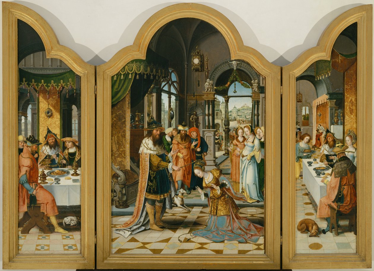 A História de David e Bathsheba, Tríptico (pintura sobre madeira) de Herri met de (c.1510 p.1550) Bles