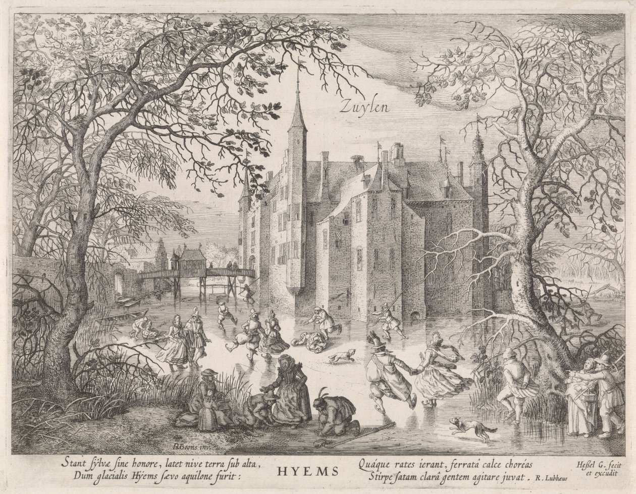 Actividades no gelo antes do Castelo de Zuylen de Hessel Gerritsz