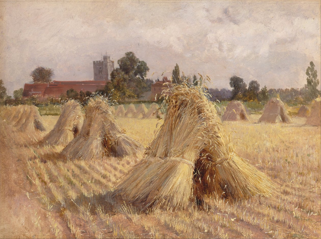 Corn Stooks pela Igreja Bray de Heywood Hardy