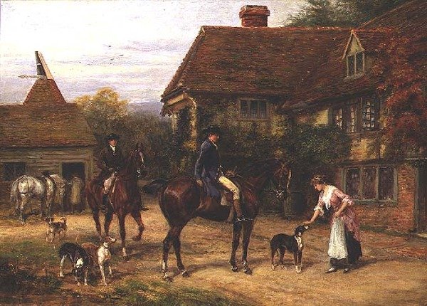 Uma chamada matinal (óleo sobre tela) de Heywood Hardy