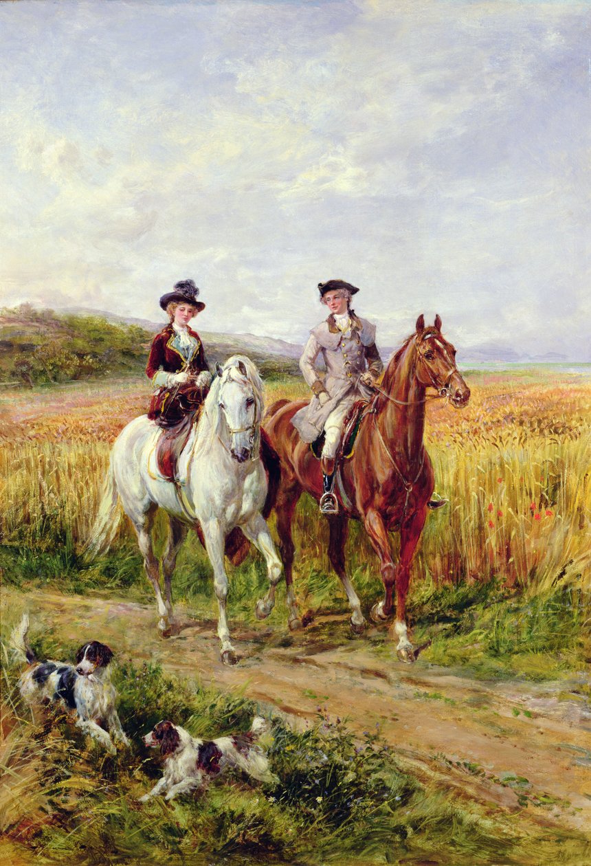 Par, montando, com, seu, cachorros de Heywood Hardy