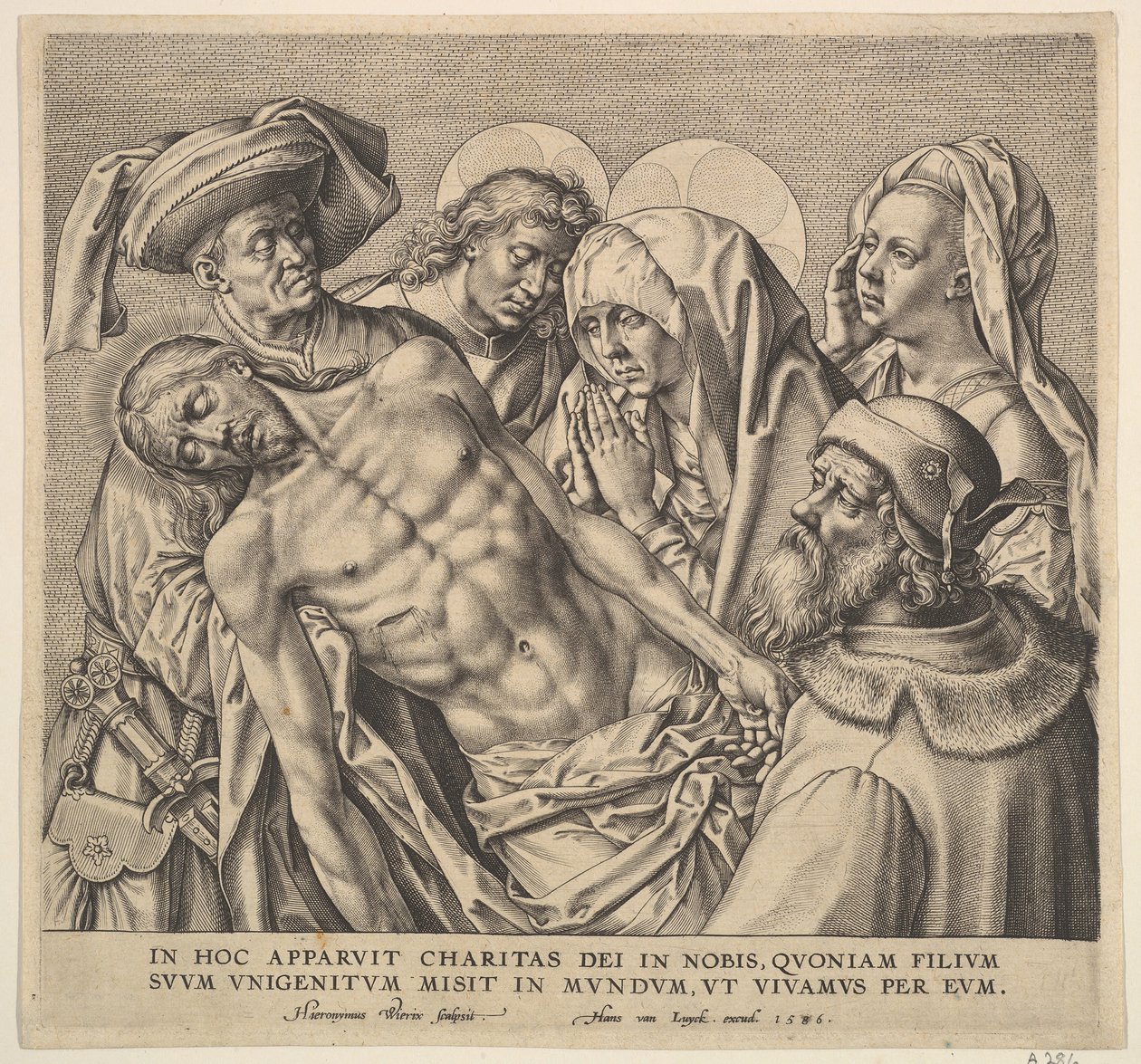Carregando o Corpo de Cristo, 1586. de Hieronymous Wierix