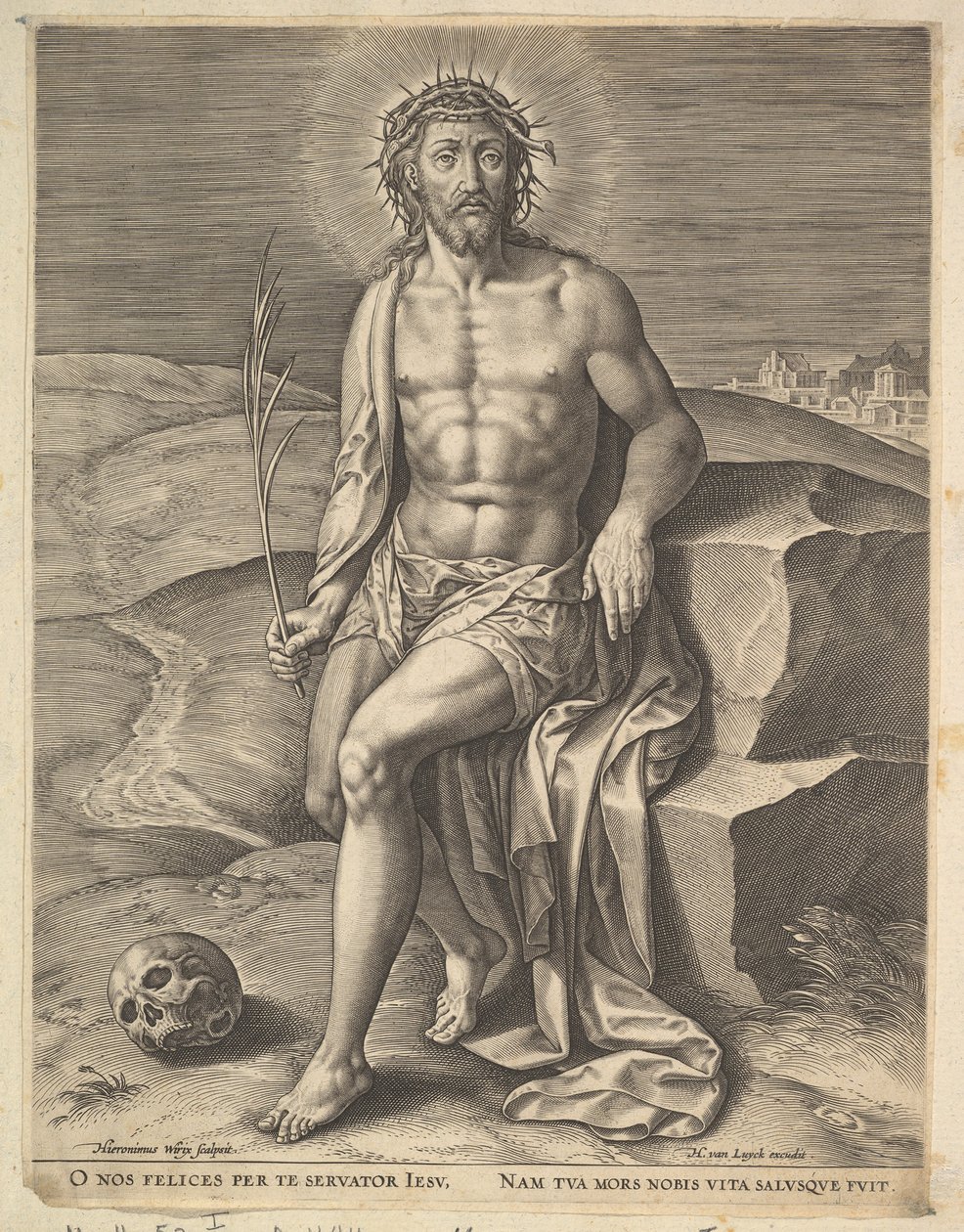 Cristo Sentado na Pedra Fria, antes de ca. 1586. de Hieronymous Wierix
