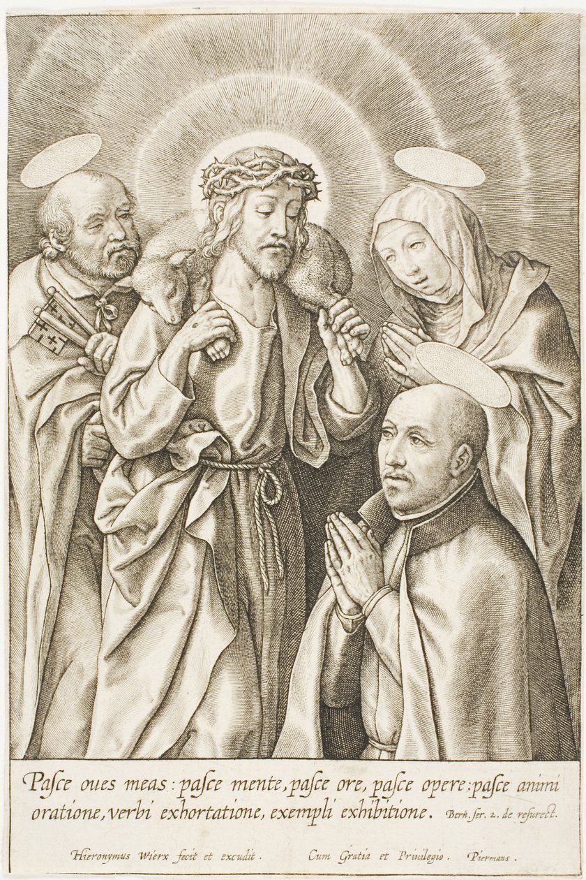 Inácio de Loyola ajoelhado diante de Cristo, da Virgem e de São Pedro de Hieronymous Wierix