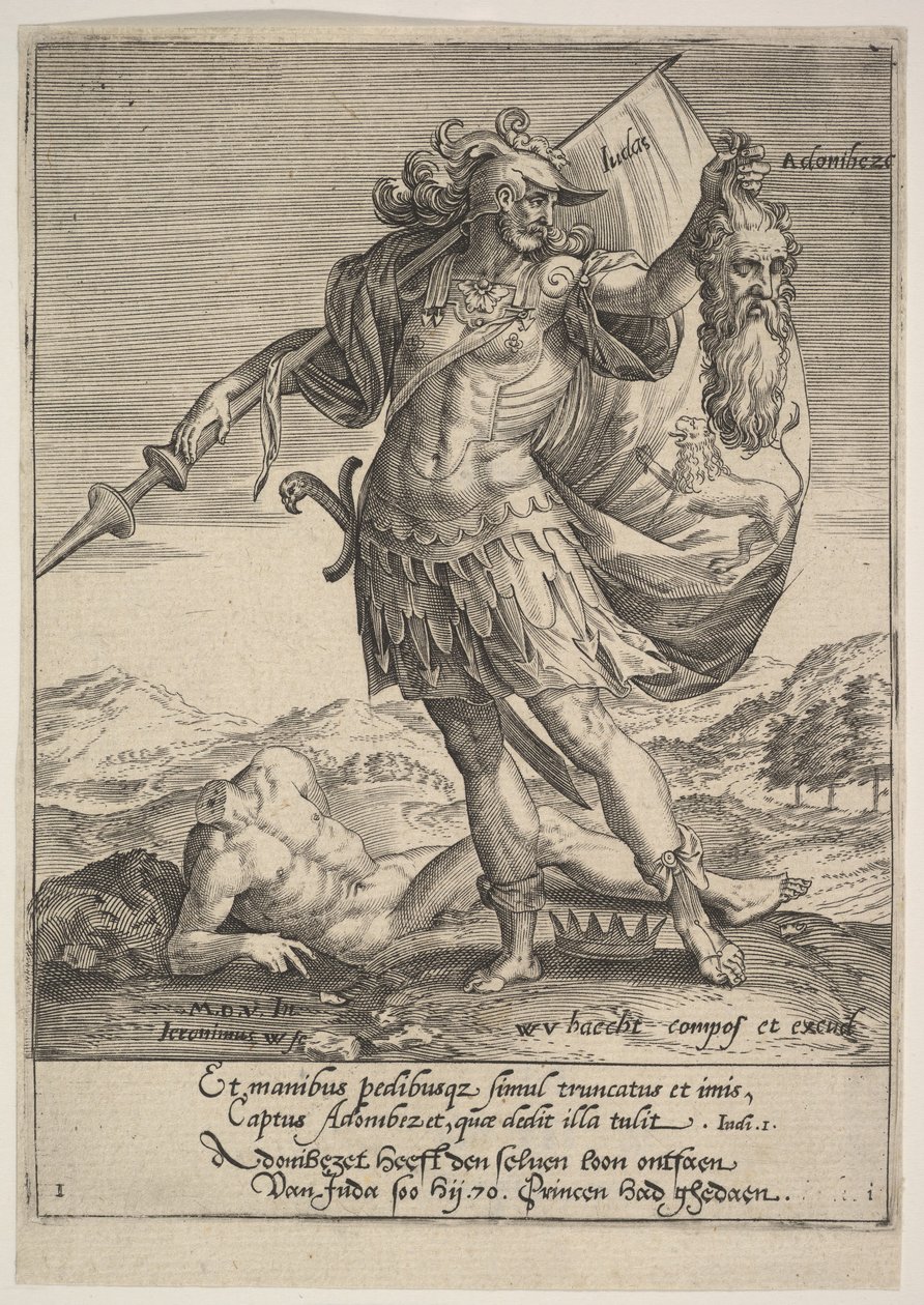 Judá com a cabeça de Adonibezek, de Willem van Haecht, Tyrannorum proemia, 1578, 1578 de Hieronymous Wierix