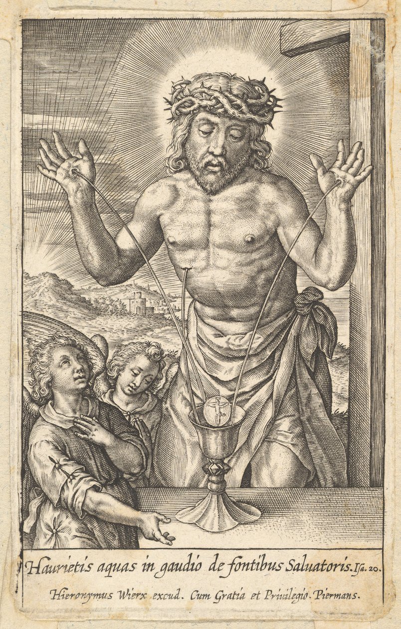 O Sangue do Redentor Venerado por Dois Anjos, antes de 1619. de Hieronymous Wierix