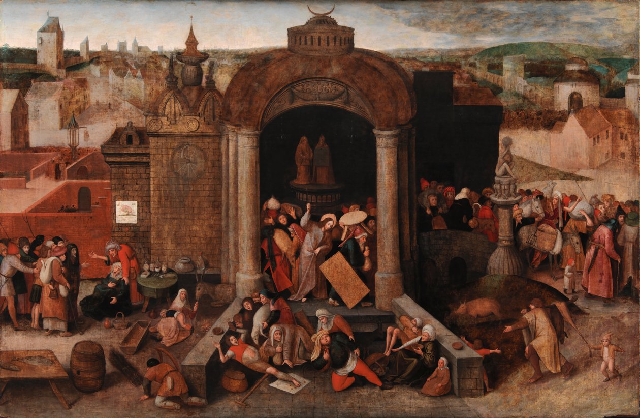 Cristo dirigindo os comerciantes do templo de Hieronymus Bosch