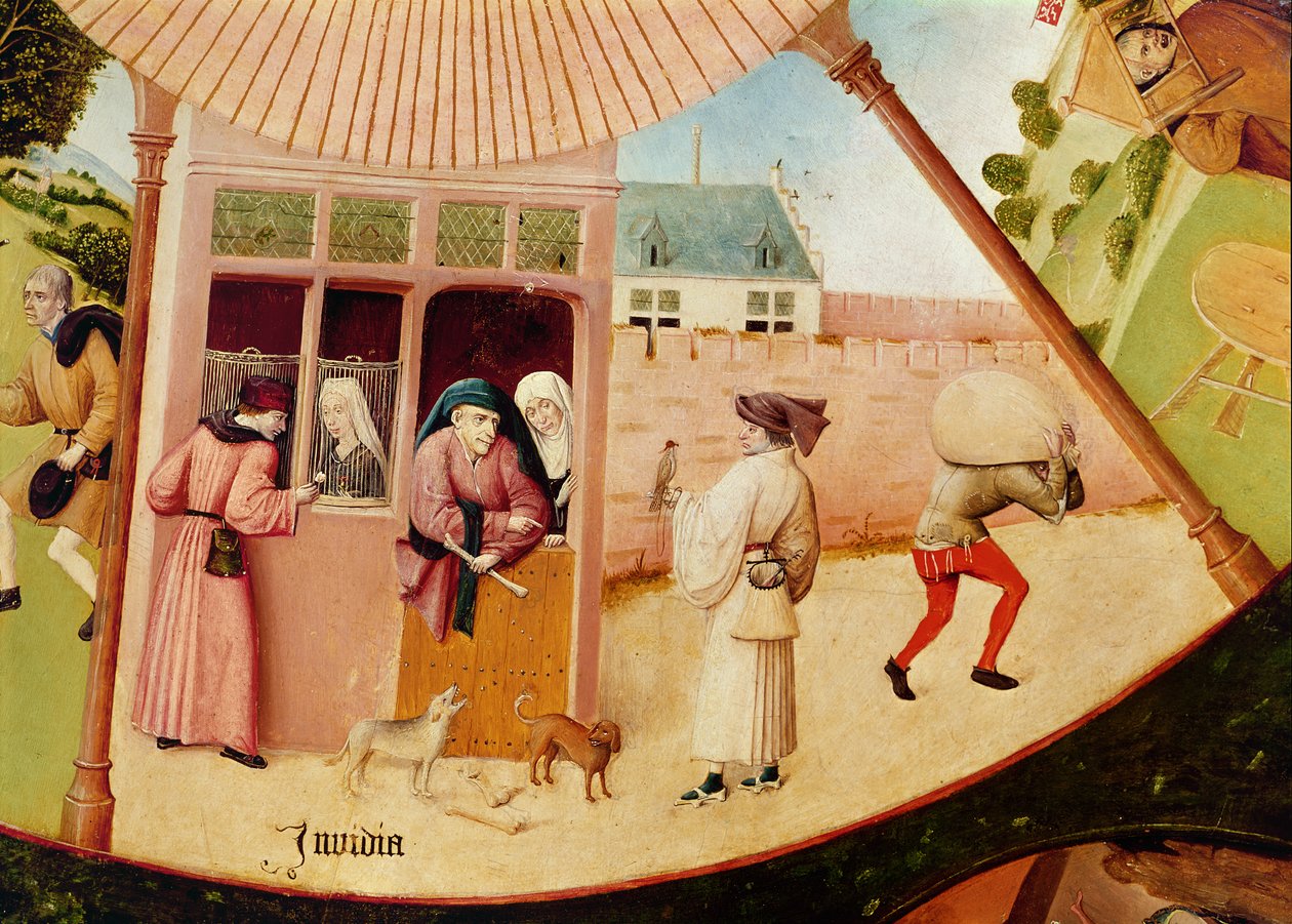 Inveja, detalhe da Mesa dos Sete Pecados Mortais e as Quatro Últimas Coisas, c.1480 de Hieronymus Bosch