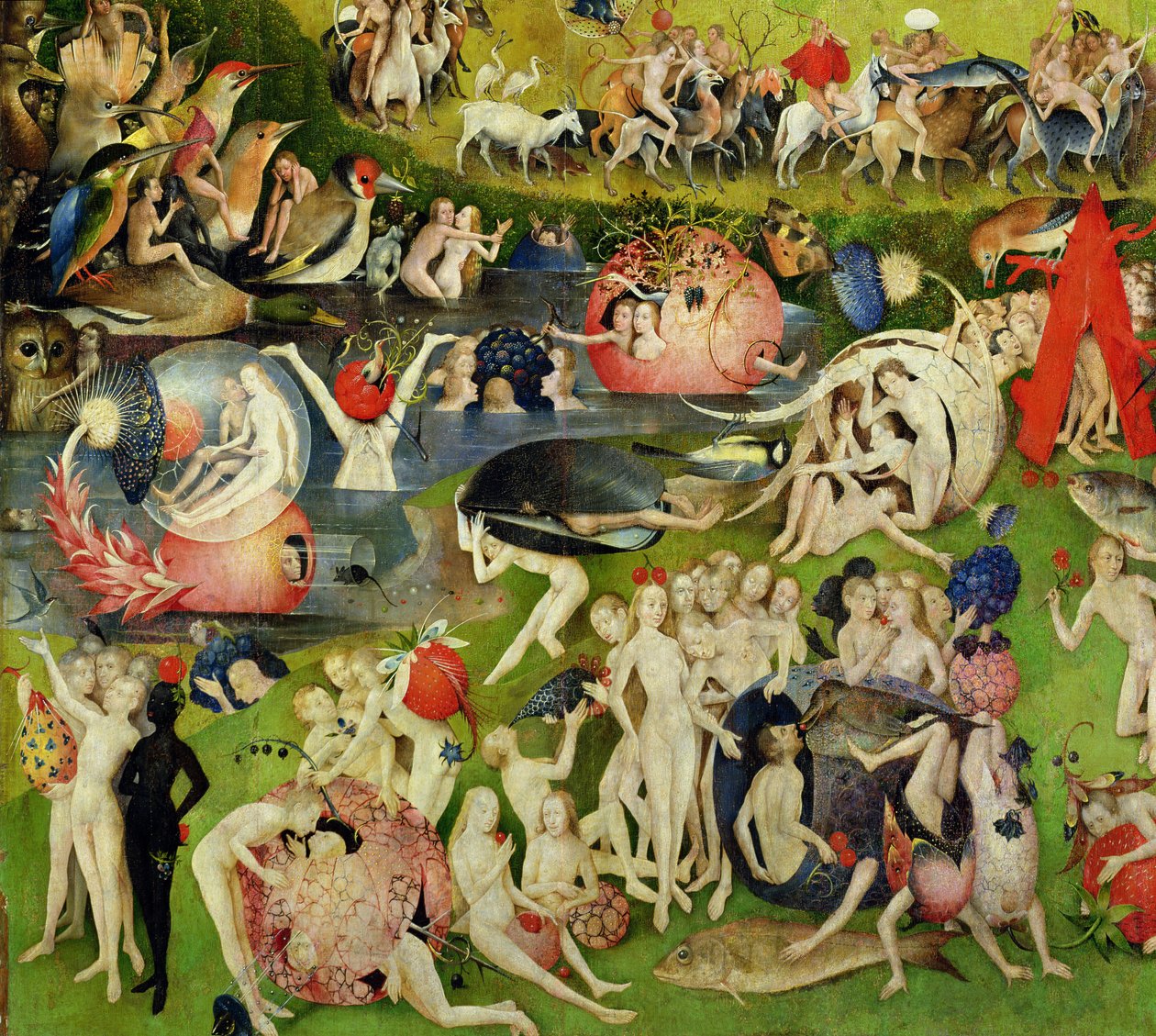 O Jardim das Delícias Terrenas: Alegoria do Luxo, painel central do tríptico, c.1500 (detalhe de 420) de Hieronymus Bosch