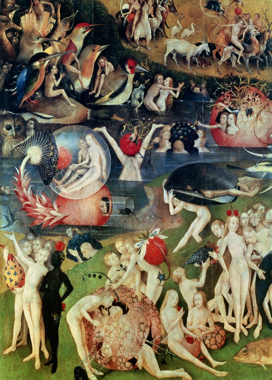 O Jardim das Delícias Terrenas: Alegoria do Luxo, detalhe do painel central, c.1500 de Hieronymus Bosch