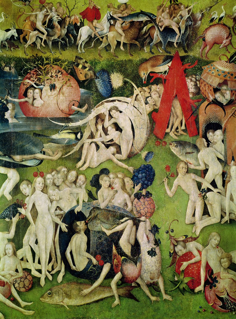 O Jardim das Delícias Terrenas: Alegoria do Luxo, detalhe do painel central, c.1500 de Hieronymus Bosch