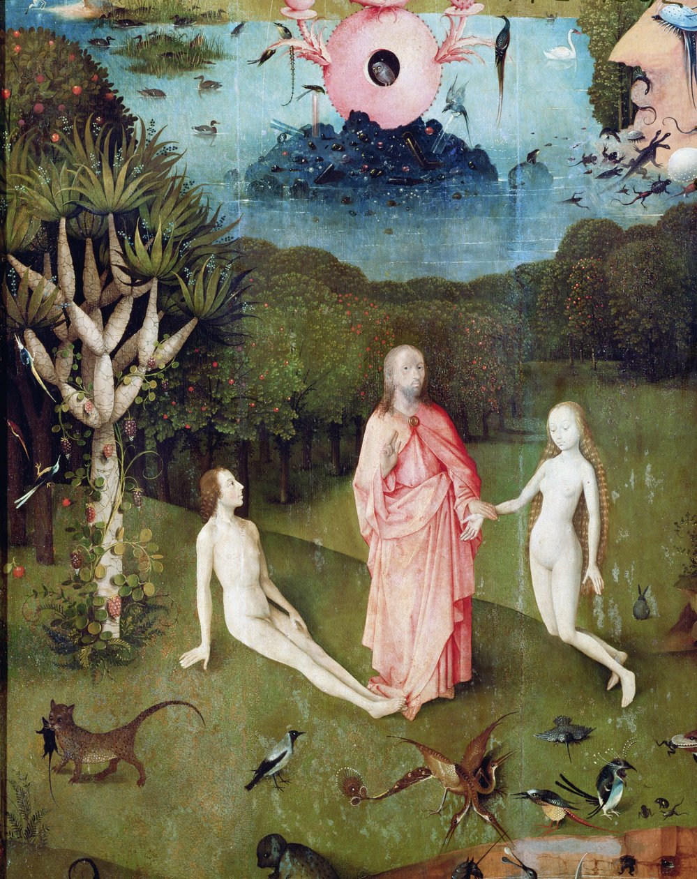 O Jardim das Delícias Terrenas: O Jardim do Éden, asa esquerda do tríptico, c.1500 (detalhe de 37912) de Hieronymus Bosch